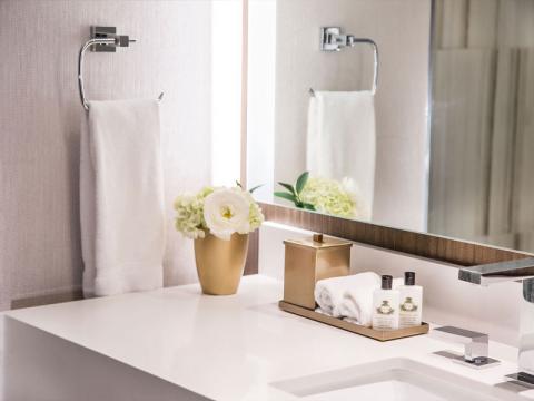 guest bathroom with amenities